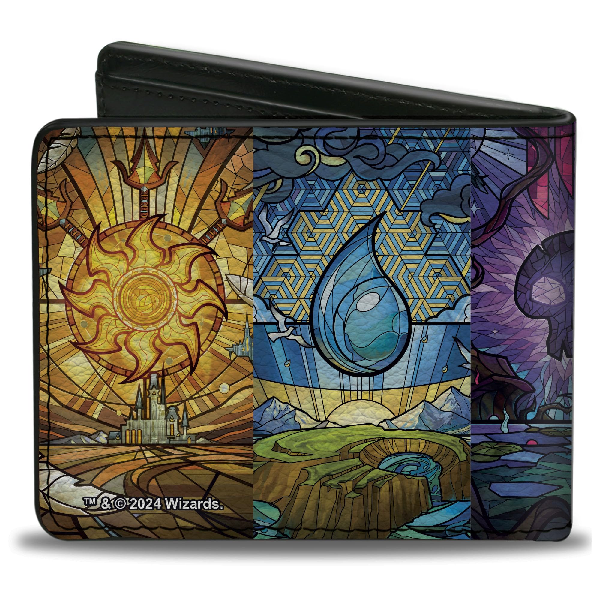 Buckle-Down Magic the Gathering Bifold Wallet - Stained Glass Mana Symbols Design - Vegan Leather - Perfect for MTG Fans & Collectors - Great Gift for Gamers & Card Enthusiasts