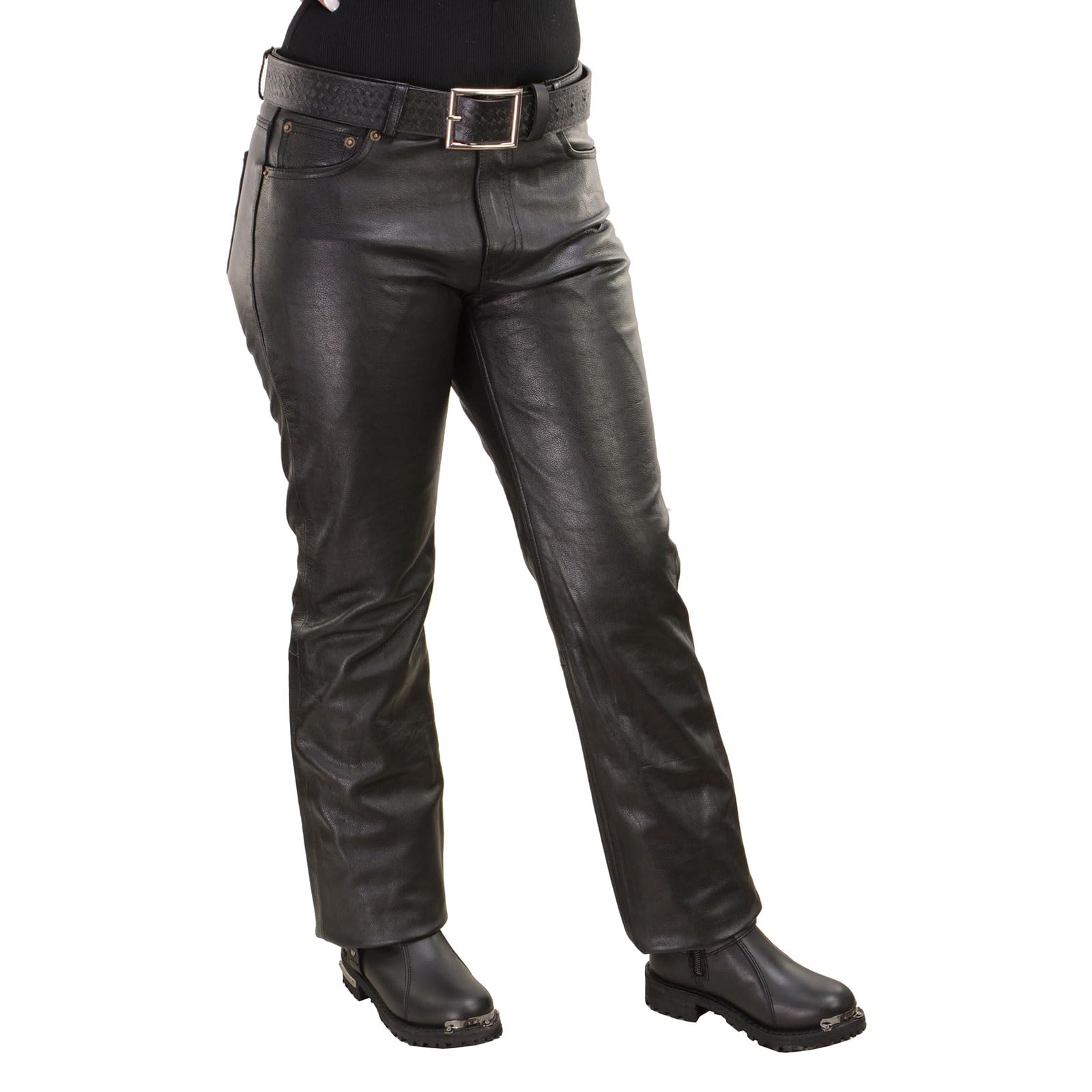 Milwaukee LKL6790 Women's Classic 5-Pocket Black Leather Motorcycle Pants - Comfortable & Stylish Riding Gear for Casual Biking & Outdoor Adventures