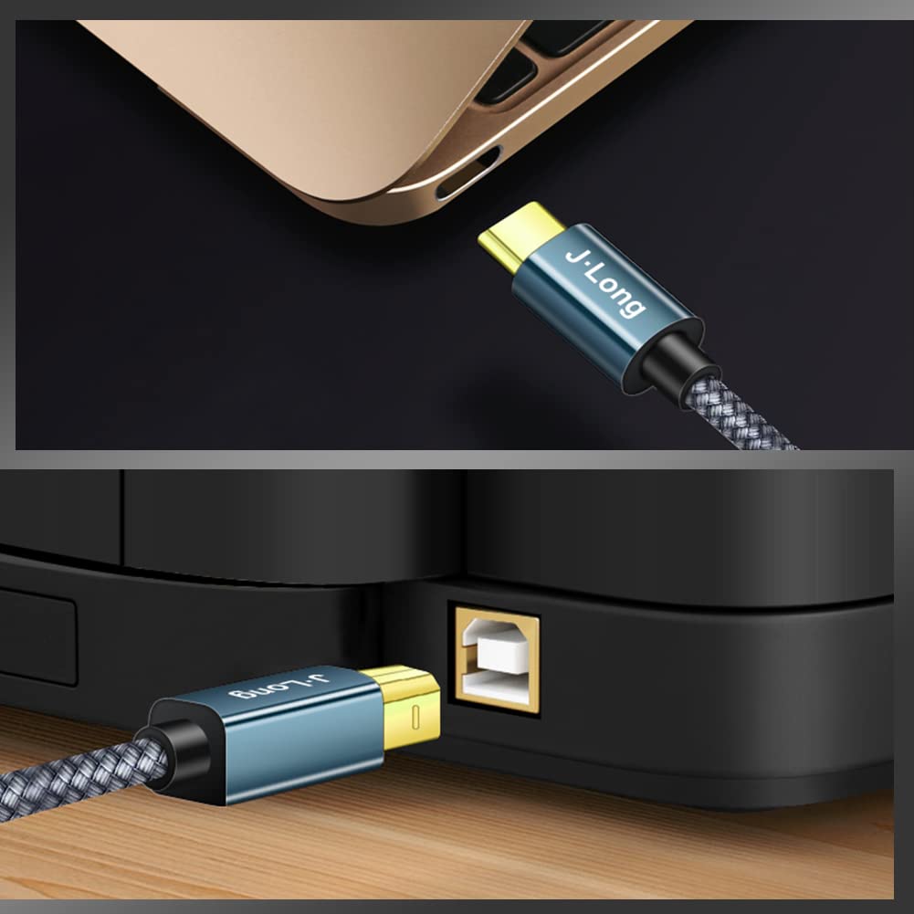 USB C to USB B Printer Cable - High Speed Braided for HP Brother Lexmark - Office & Home Printing