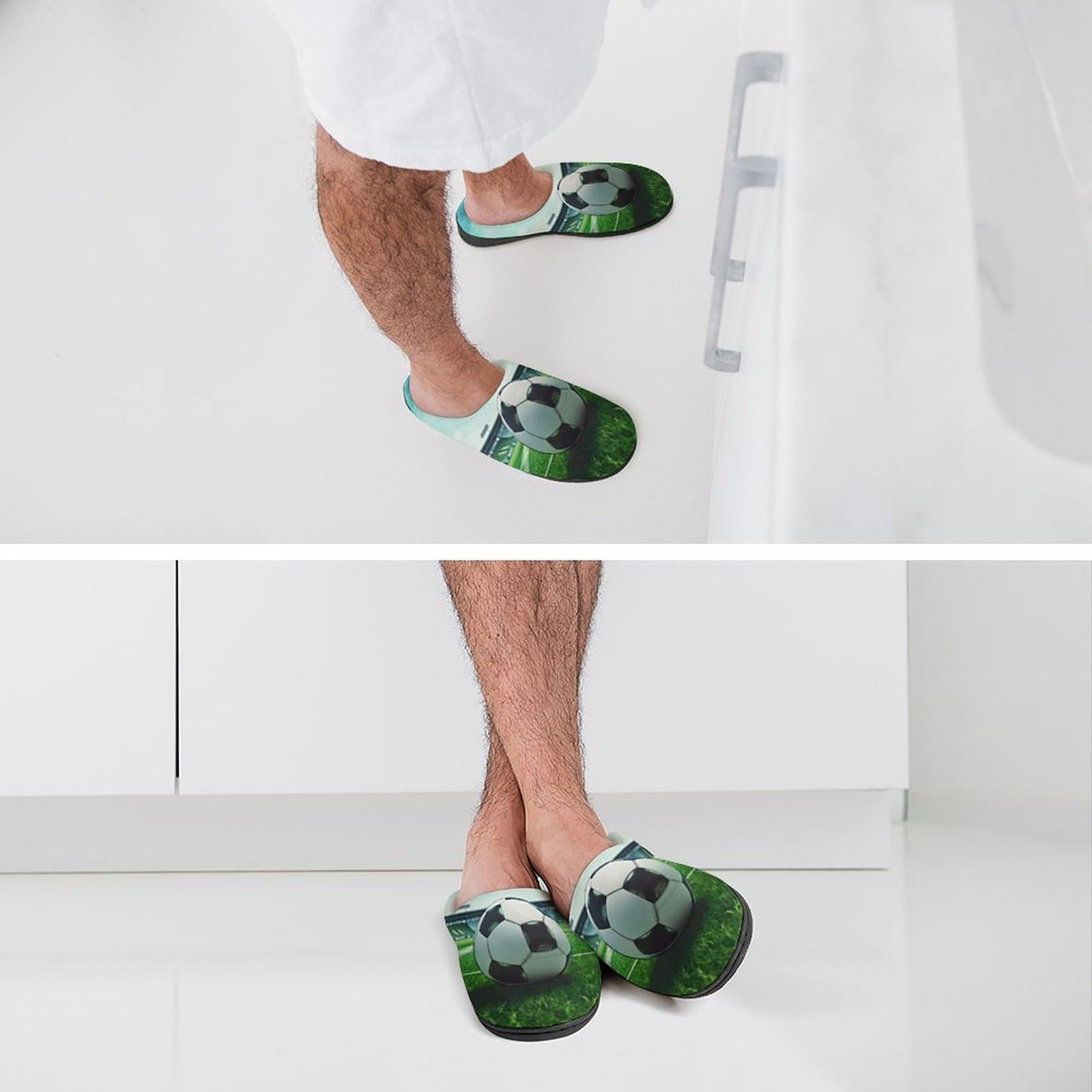 Men's Football Field Soccer Slippers - Soft Cotton Memory Foam House Shoes with Anti-Skid Sole for Indoor Comfort & Sports Lounge Wear