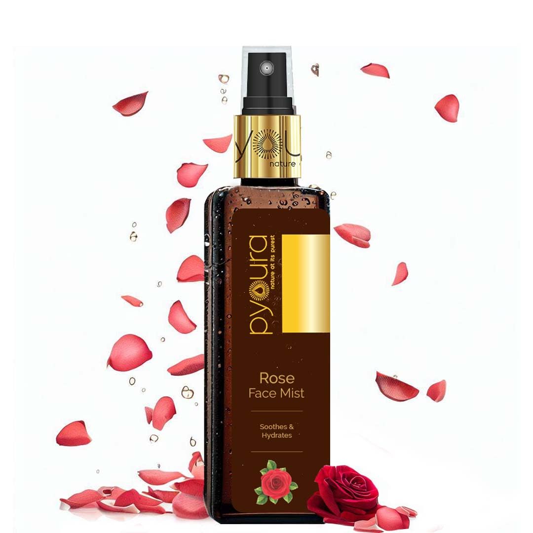 PYOURA 100% Organic Rose Water Face Mist - 100ml Hydrating Toner for Dry Skin, Glowing Complexion & Pore Tightening | Unisex Facial Spray for Women & Men | Perfect for Daily Skincare, Post-Workout Refresh & Makeup Setting