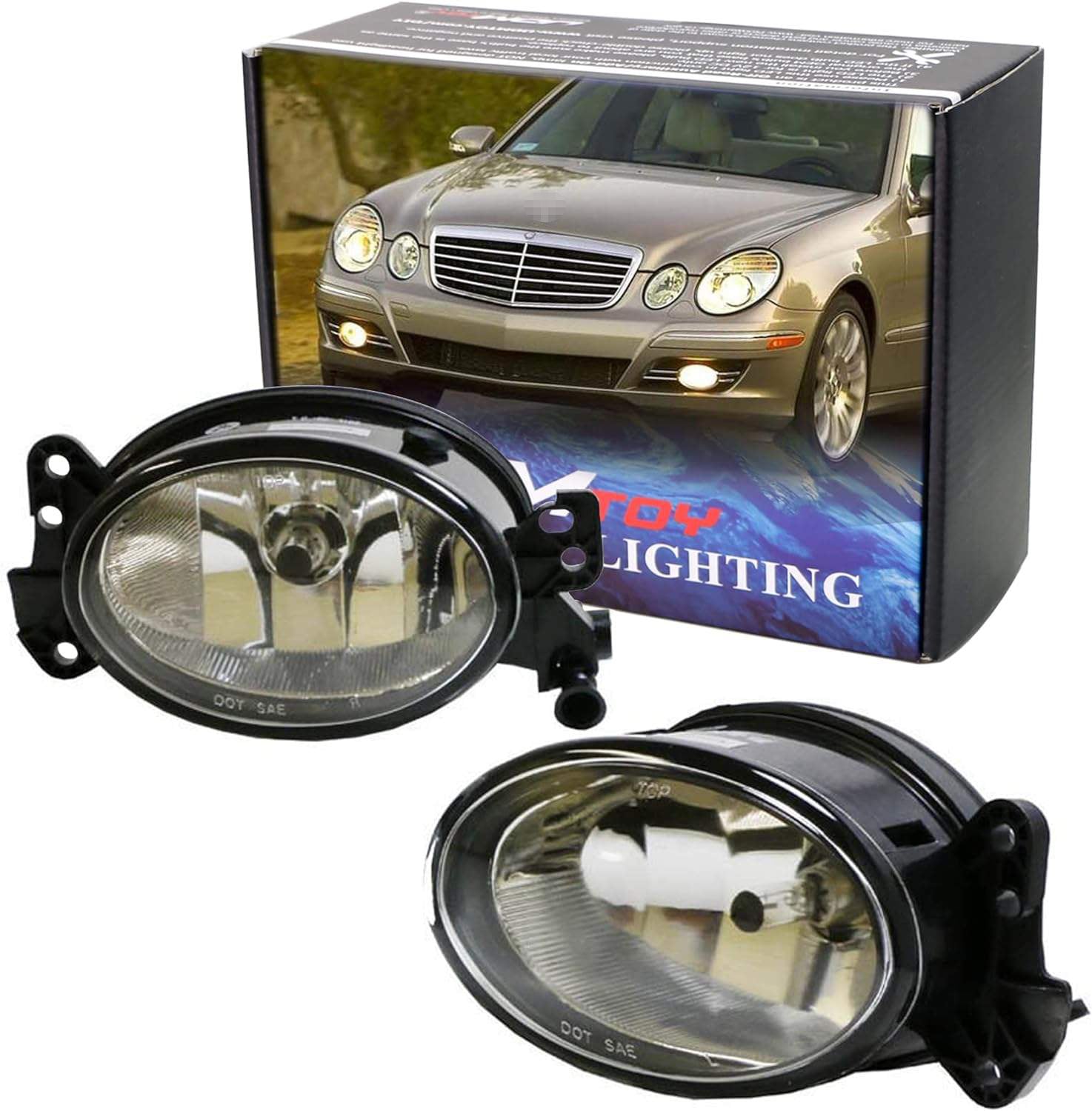 H11 Halogen Fog Lights with Clear Lens - Compatible with Mercedes C-Class, E-Class, R-Class, CLS, ML - Perfect for Night Driving & Foggy Conditions