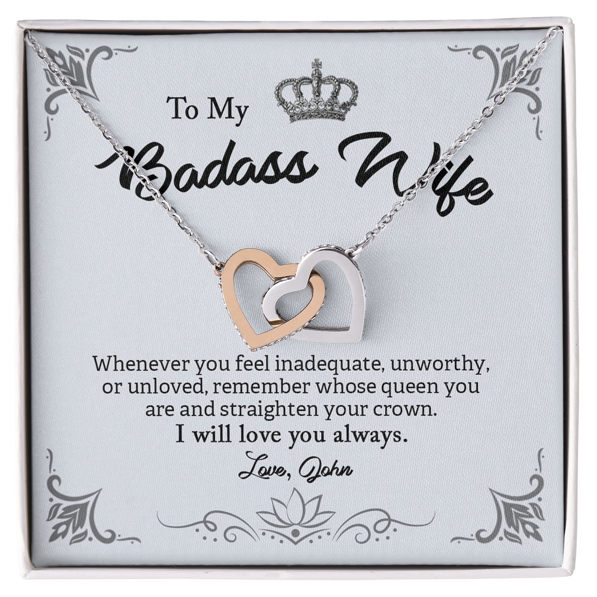 My Badass Wife Necklace - Elegant Jewelry with 'Straighten Your Crown' Message Card, Perfect Birthday Gift for Her, Customizable Pendant with Love Note - Ideal for Anniversaries, Valentine's Day & Special Occasions
