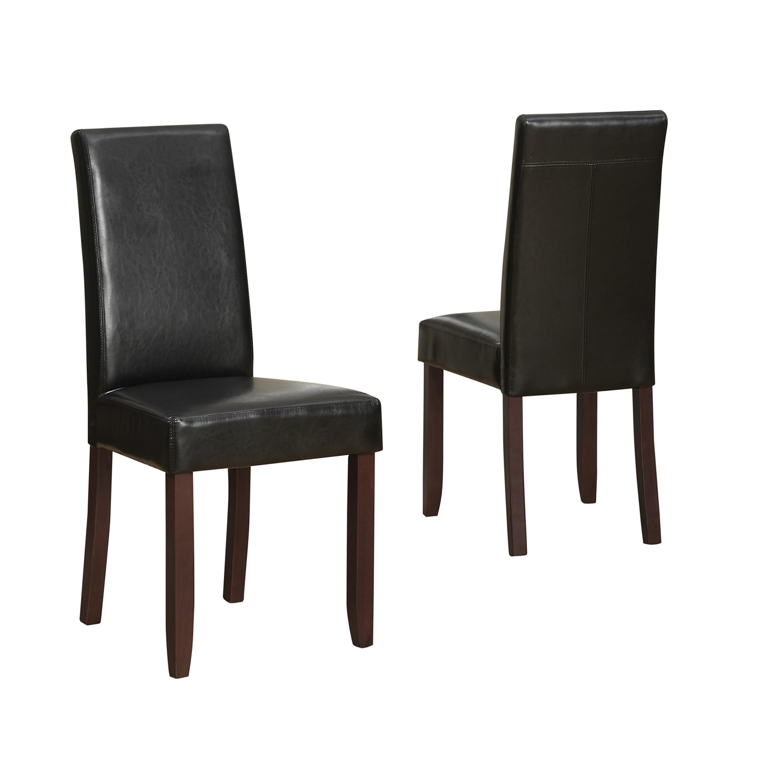 SIMPLIHOME Acadian Parson Dining Chairs (Set of 2) - Midnight Black Faux Leather & Solid Wood Square Upholstered Chairs for Dining Room | Modern Contemporary Style | Perfect for Home, Restaurant, and Office Use