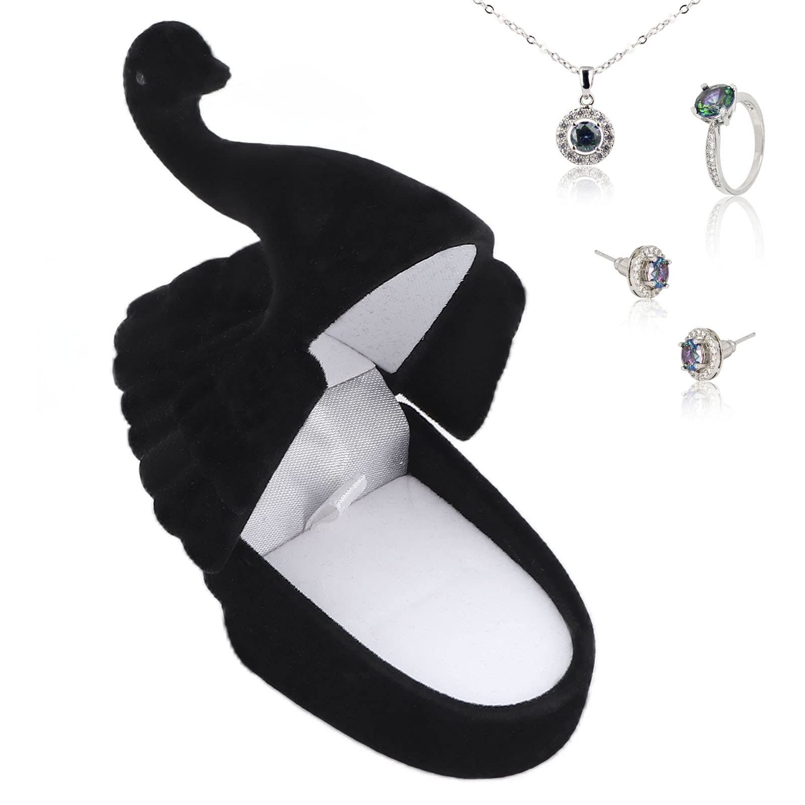 Velvet Jewelry Ring Box for Women - Elegant Black Wedding Ring Holder, Valentine's Day & Anniversary Gift Box with Display Stand - Perfect for Proposals, Photography Props & Counter Displays