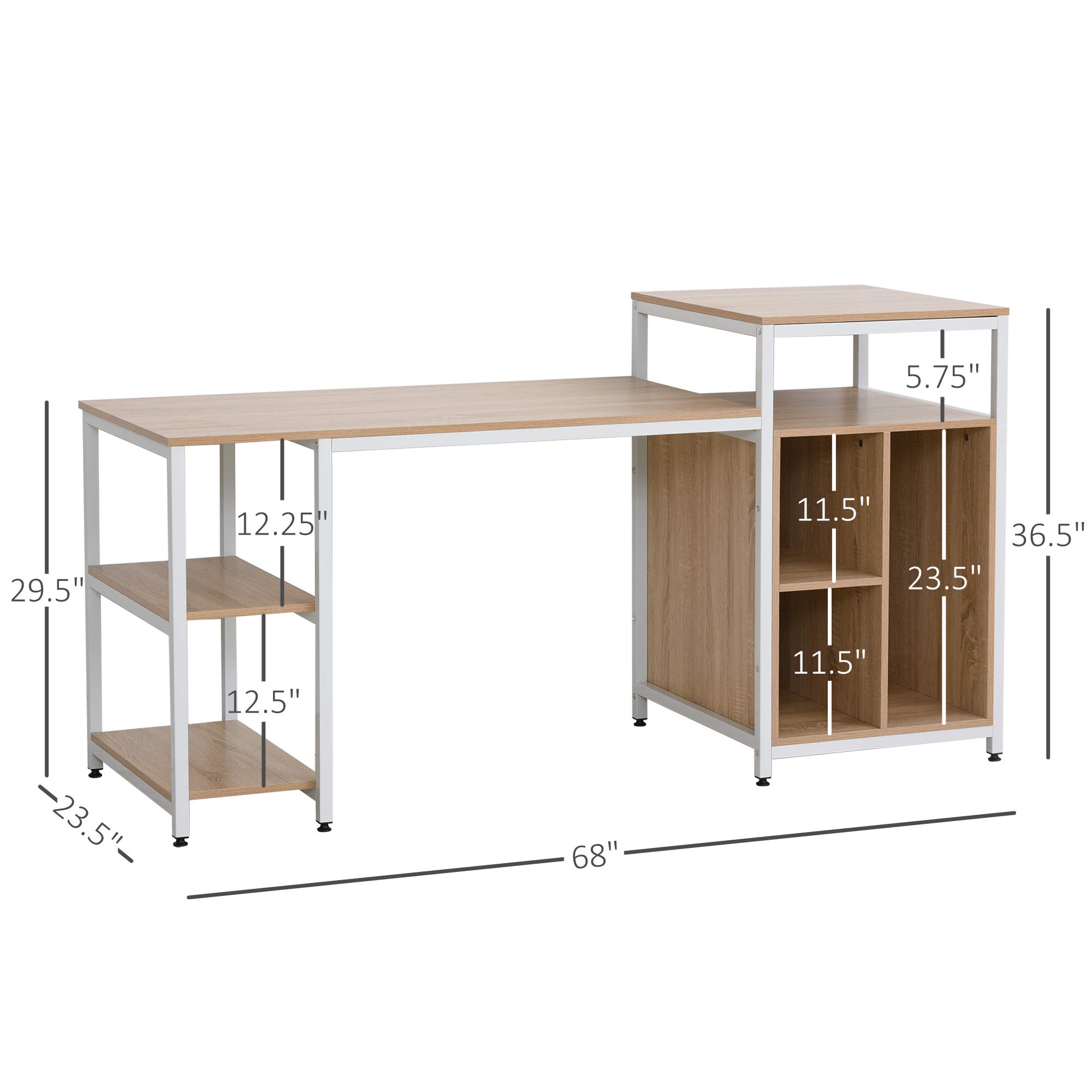 HOMCOM 68 Inch Office Computer Desk with Bookshelf & CPU Stand - Modern Woodgrain Design, Spacious Storage Shelves - Perfect for Home Office, Gaming & Study (Oak Finish)