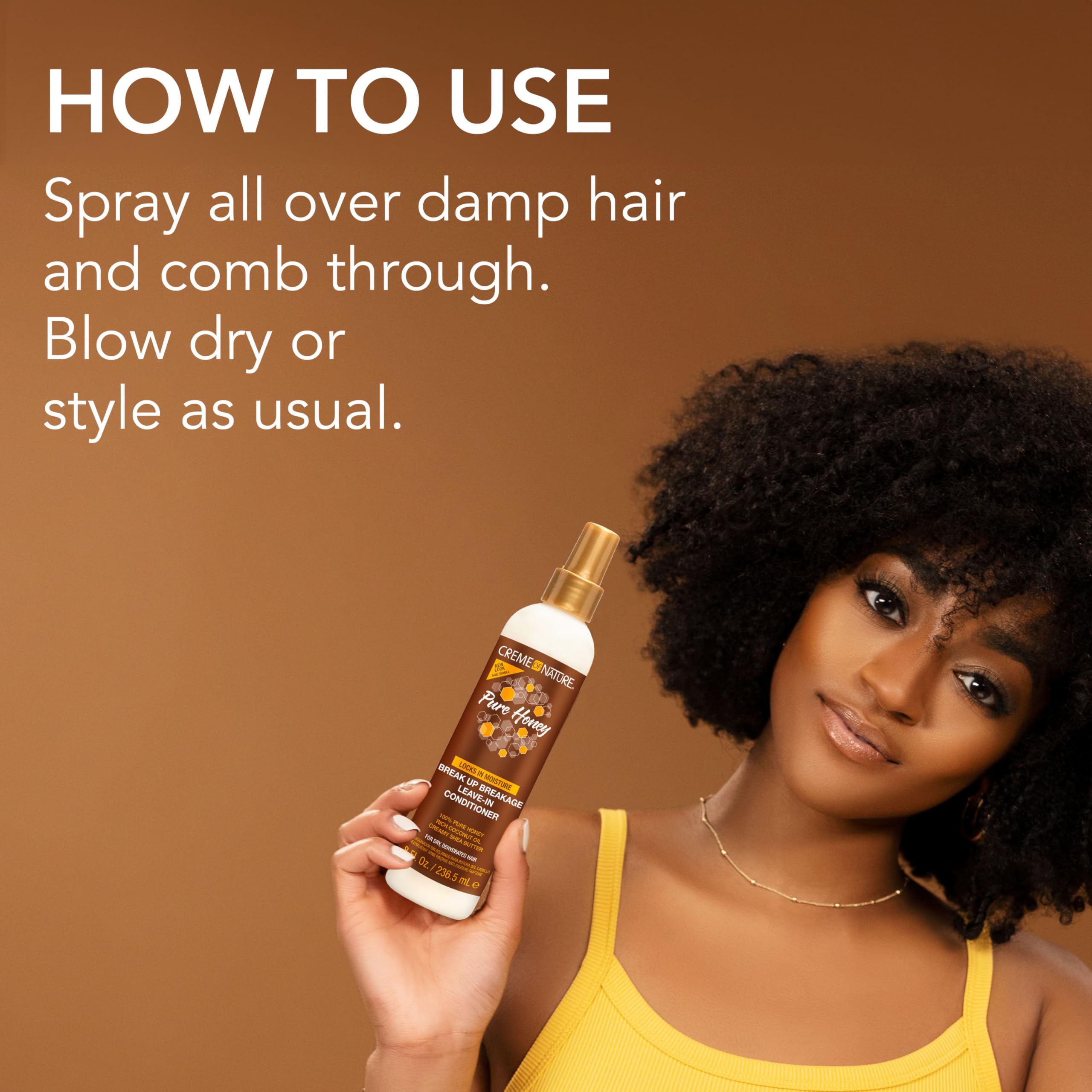 Creme Of Nature Leave-In Conditioner with Pure Honey, Coconut Oil & Shea Butter - 8 Oz for Dry, Damaged Hair Repair - Perfect for Daily Hydration & Heat Styling Protection