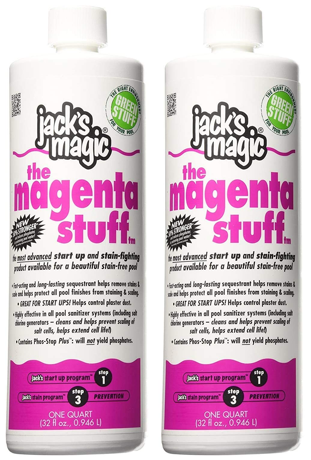 Jack's Magic The Magenta Stuff Pool Stain Remover - 32 Ounce (2-Pack) - Eliminates Pool Stains & Restores Water Clarity for Swimming Pools & Spas