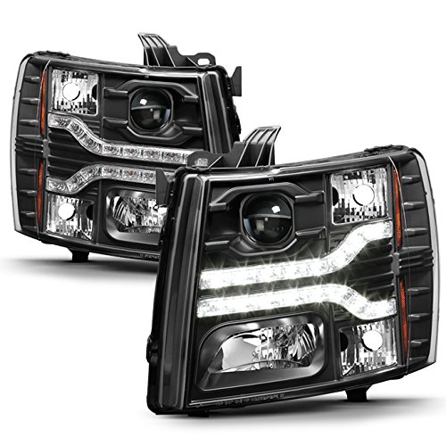 AKKON Dual LED DRL Black Housing Projector Headlights for Chevy Silverado Pickup Truck - Upgrade Your Night Driving & Off-Road Adventure Lighting