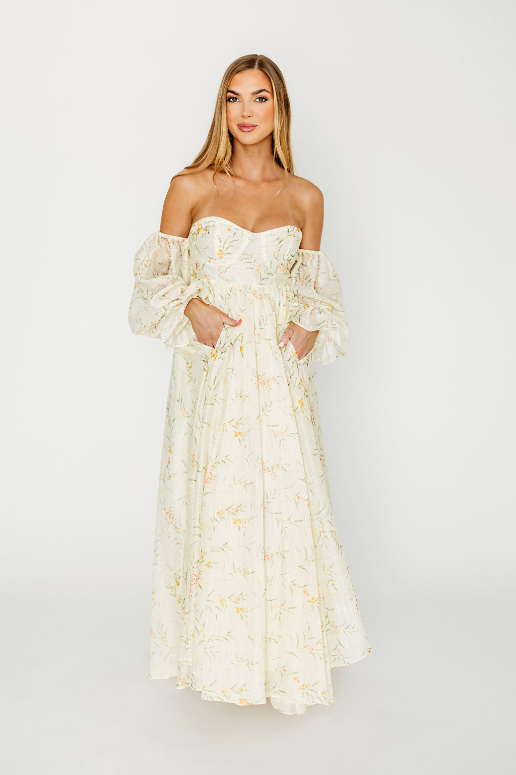 Ryder Grace Maxi Dress in Cream - Elegant Flowy Long Summer Dress for Women | Perfect for Beach, Vacation & Casual Outings