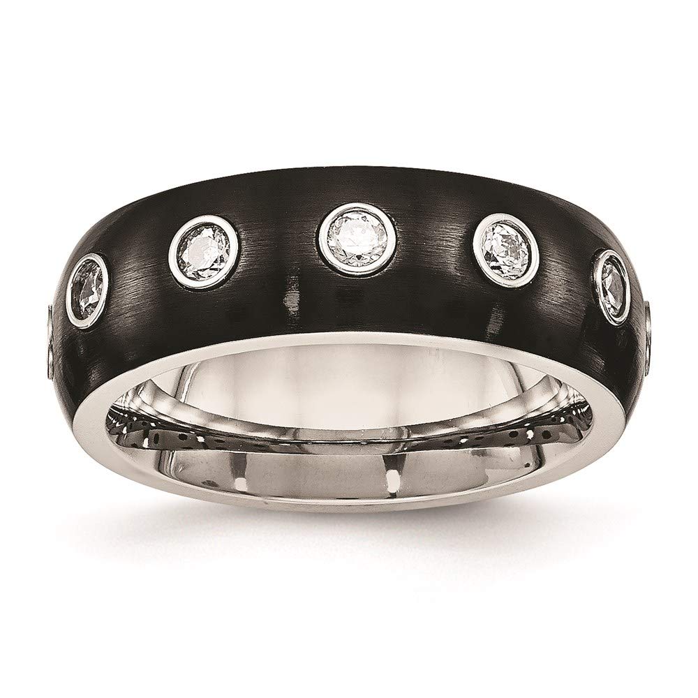 Stainless Steel Black Ion Plated Cubic Zirconia Half Round Ring for Women - Size 7 | Elegant Jewelry Gift for Her | Perfect for Anniversary, Birthday & Special Occasions