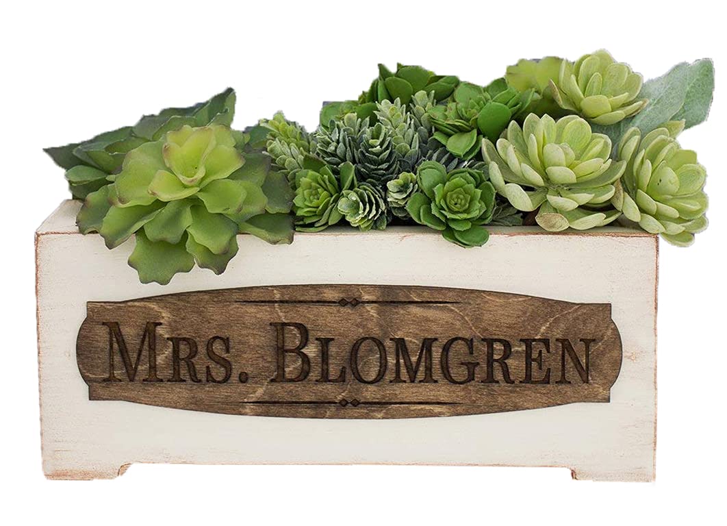 Personalized Vintage Style Planter Box with Custom Teacher Name - Perfect Gift for Teacher Appreciation, Retirement, Classroom Decor & Home Gardening (Customizable Text)