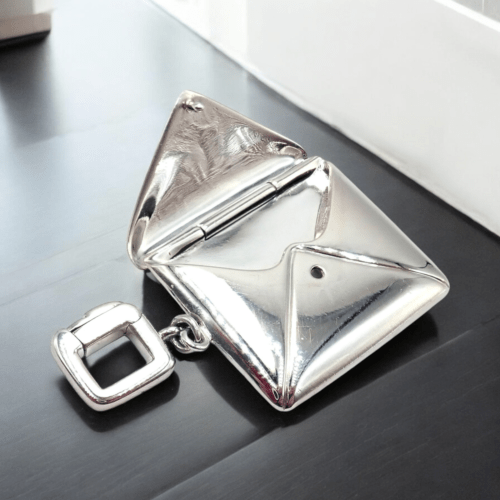 Authentic Louis Vuitton 18K White Gold Letter Envelope Charm Pendant - Luxury Jewelry Gift for Women, Perfect for Necklace or Bracelet Charms