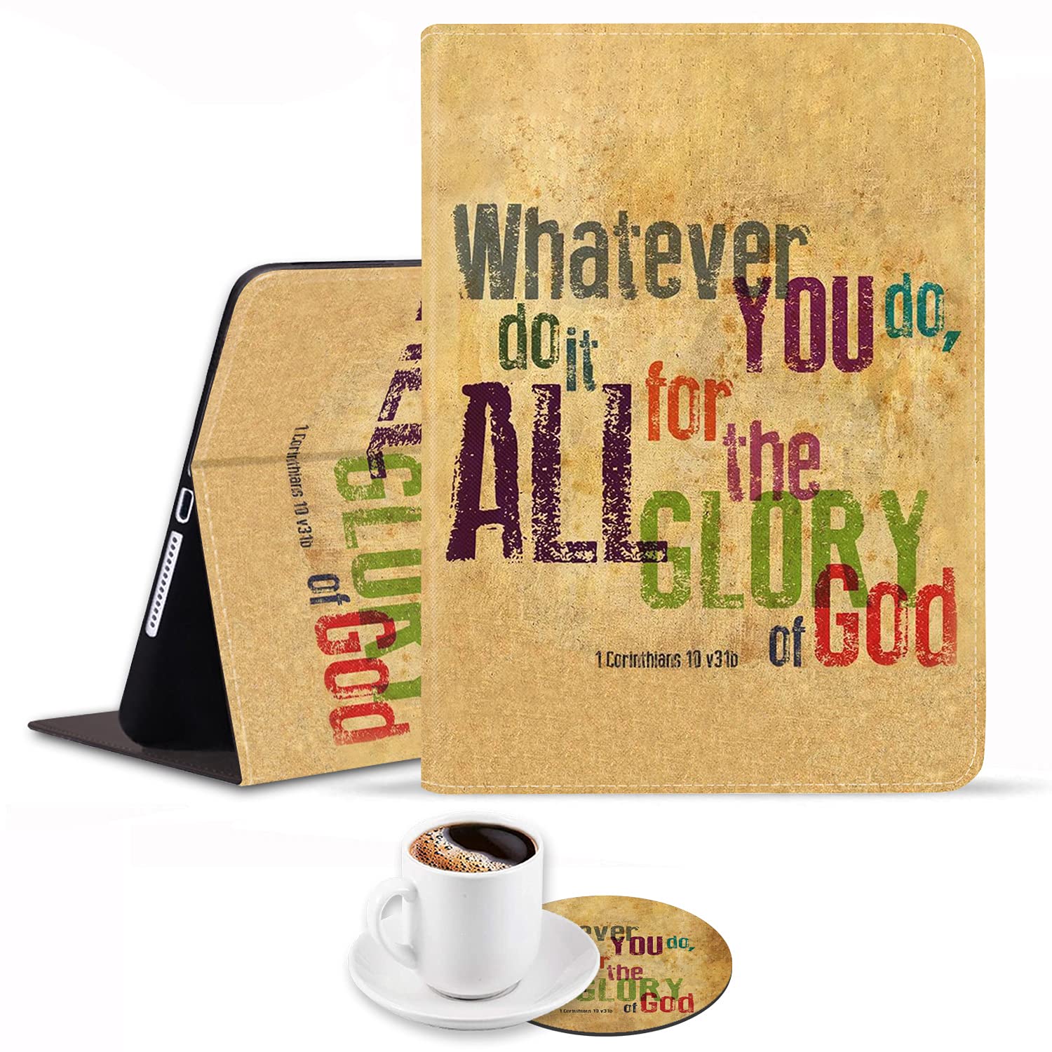 Premium Protective Case for iPad 9.7 (2018/2017), iPad Air & Air 2 - Auto Wake/Sleep Smart Cover with Adjustable Stand for Apple iPad 6th/5th Generation - Inspirational Bible Verse Design (Includes Coasters) - Perfect for Work, Study & Travel