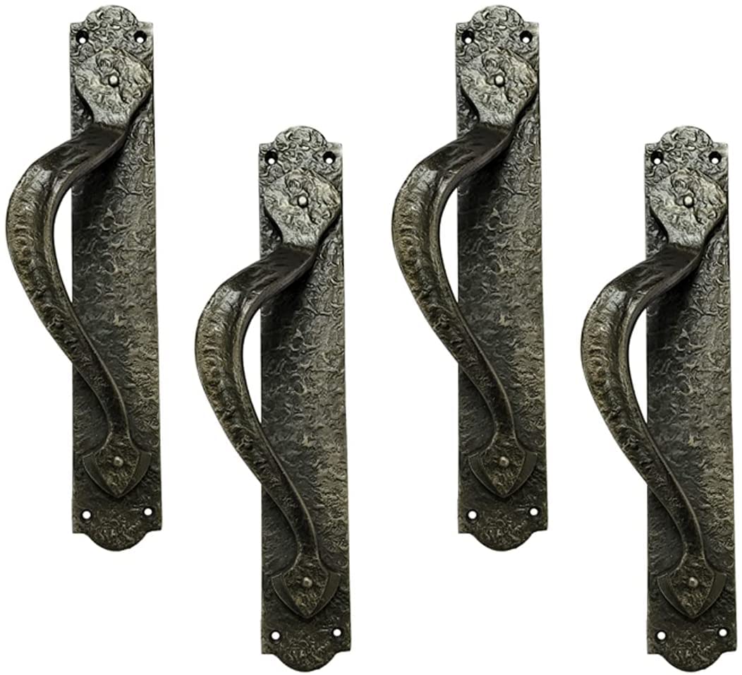 Antique Brass Cappadocia Cast Iron Door Pull with Plate - 8 Inch Left Handle for Vintage Home & Cabinet Decor | Perfect for Farmhouse, Rustic, and Mediterranean Style Doors