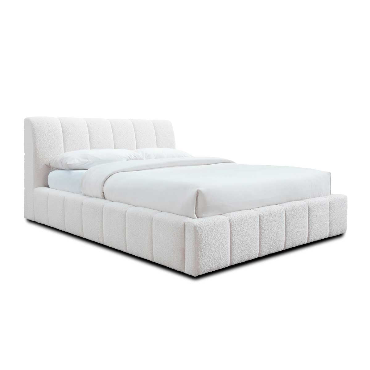 Allocco Boucle Queen Bed - Soft & Luxurious Upholstered Bed Frame for Bedroom - Perfect for Modern, Cozy, and Elegant Home Decor