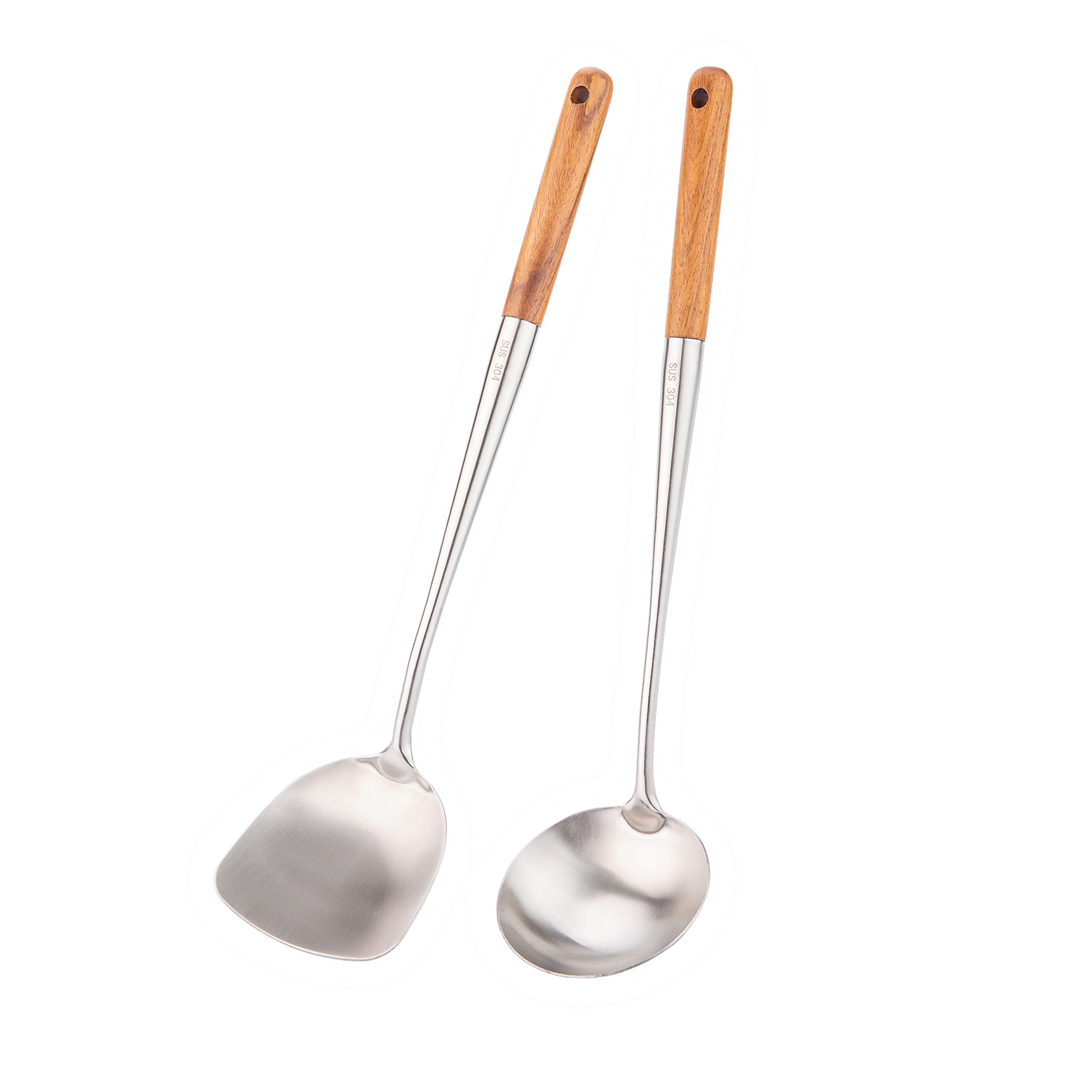 FJNATINH 17-Inch Wok Spatula and Soup Ladle Set - 304 Stainless Steel Cooking Utensils for Stir-Frying, Flipping & Serving - Perfect for Asian Cuisine, Home Kitchen & Restaurant Use