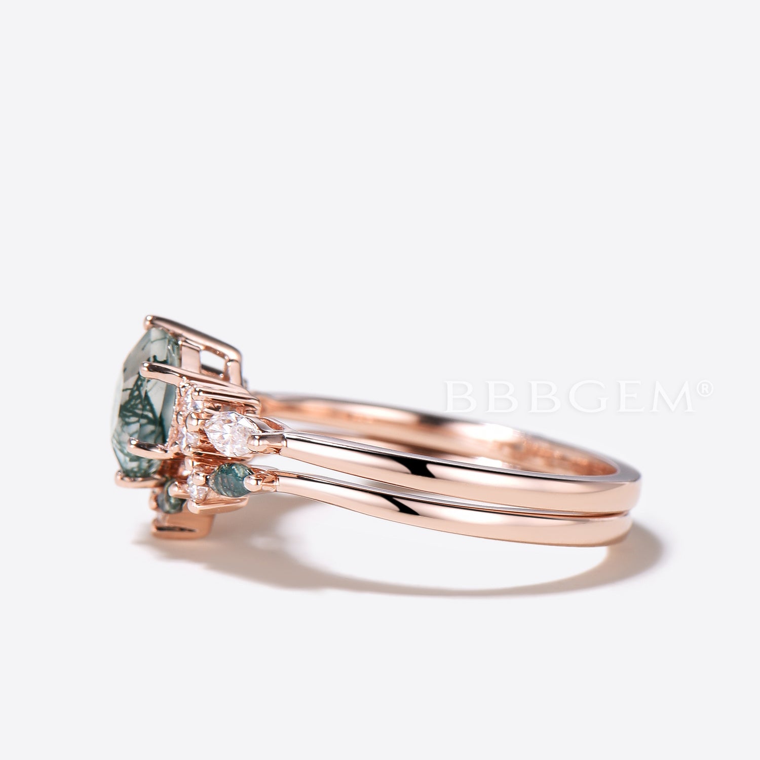 Hexagon Natural Moss Agate Engagement Ring - Vintage Art Deco Style Wedding Band Set for Women - Perfect for Bridal Jewelry, Anniversary Gifts & Proposal