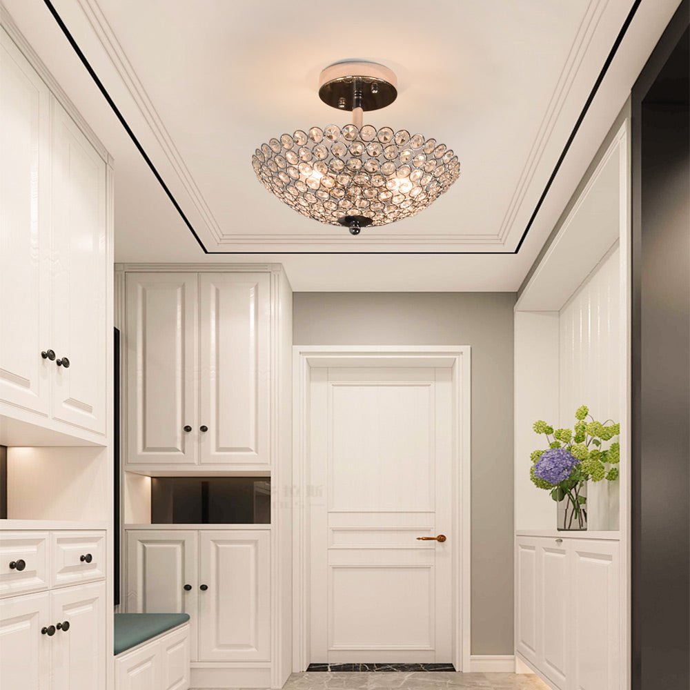 Modern Elegant Crystal Ceiling Light Fixture - 2-Light Bowl Chandelier with K9 Crystal Beads, Luxurious Semi-Flush Mount Lighting for Living Room, Bedroom, Dining Room - Perfect for Home Decor & Interior Design