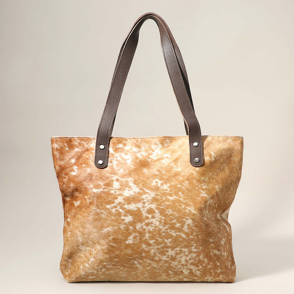 Luxury Brown Animal Print Genuine Leather Calfskin Tote Shoulder Bag for Women - Perfect for Work, Travel & Everyday Use