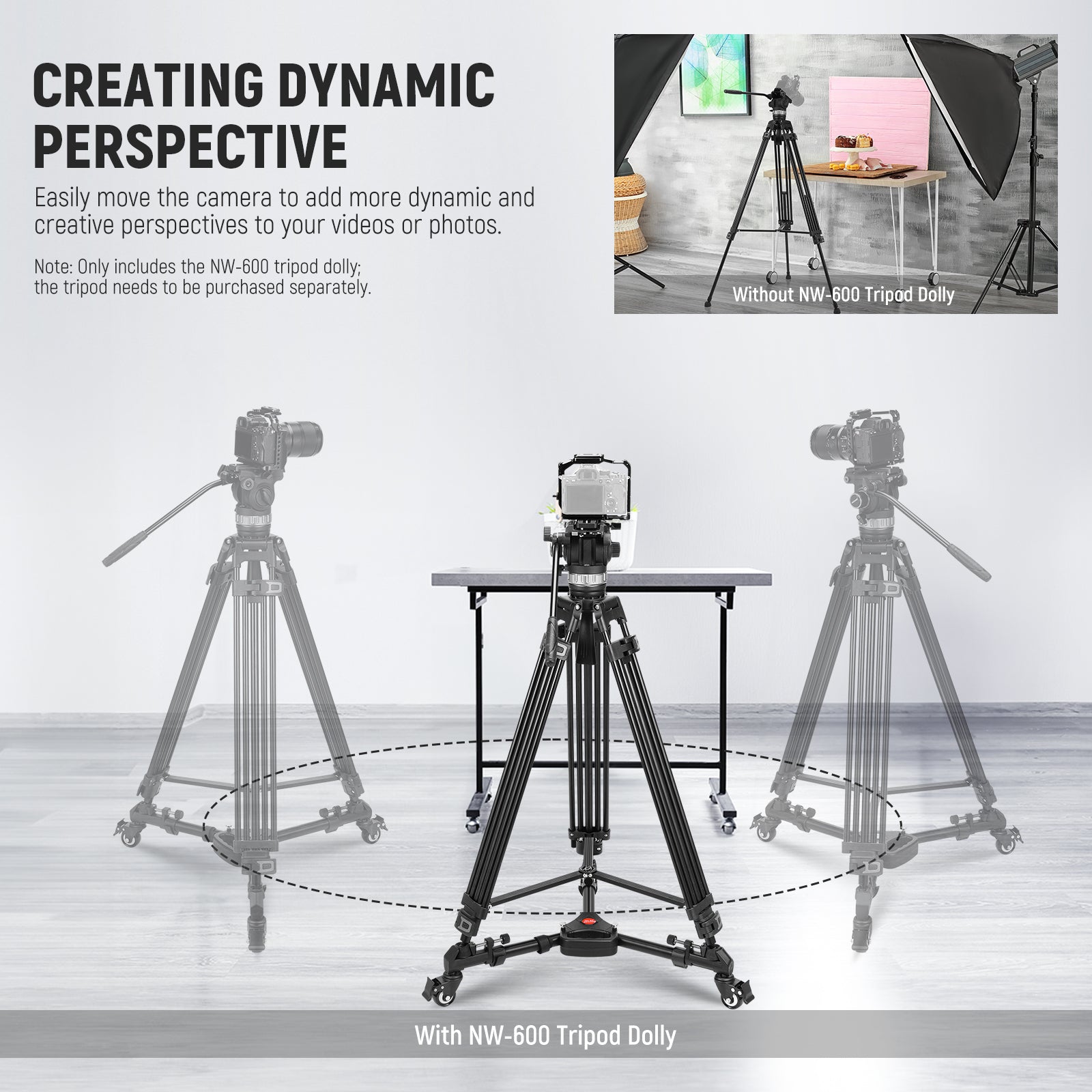 Professional Heavy Duty Photography Tripod Dolly with Wheels - Stable Camera Stand for Video Shooting, Live Streaming & Studio Photography