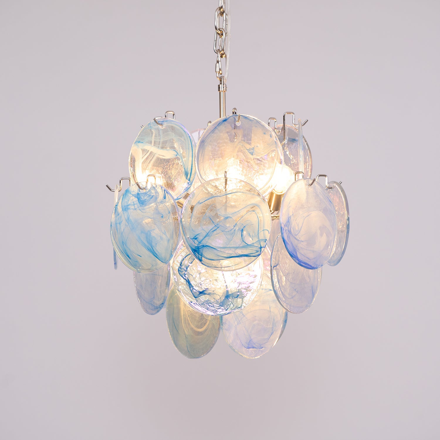 Blue Murano Glass Disc Chandelier - Elegant Venetian Style Ceiling Light Fixture for Dining Room, Living Room & Bedroom Decor