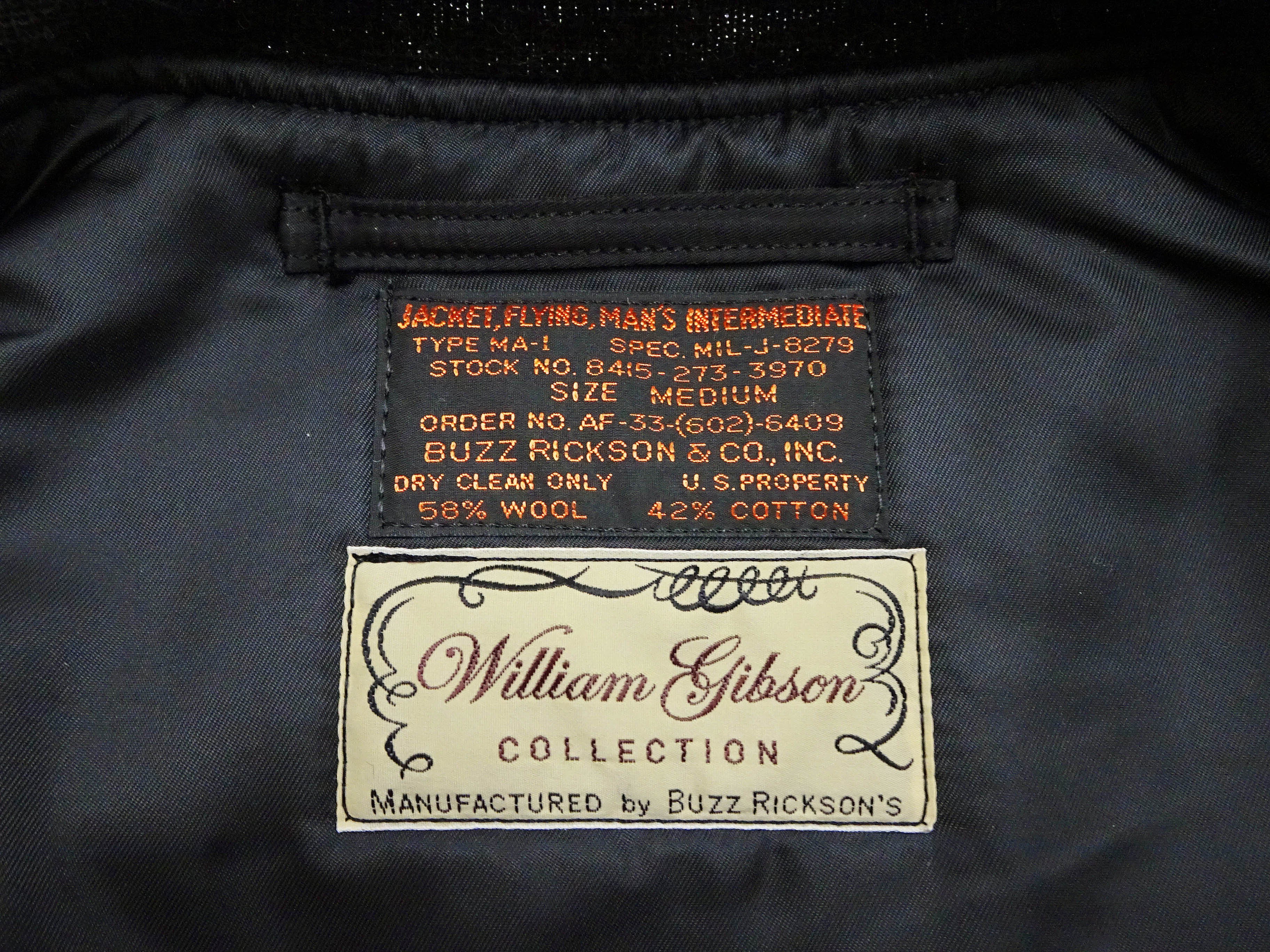 Buzz Rickson Black MA-1 Flight Jacket for Men - William Gibson Collection Albert Turner MA1 Bomber Jacket BR15414 (No Stencil) - Stylish Aviator Jacket for Urban Fashion & Motorcycle Riding