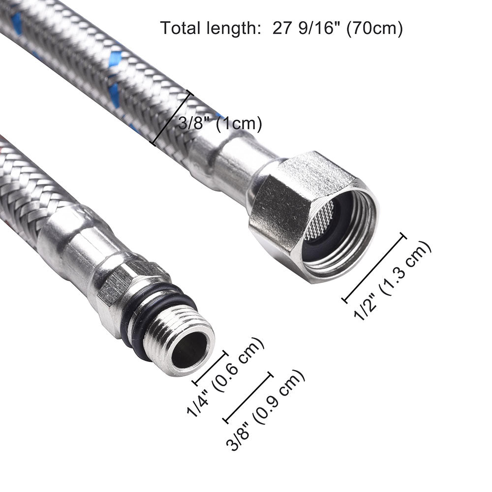 Aquaterior 28-Inch Faucet Connector Hoses for Hot & Cold Water - 3/8