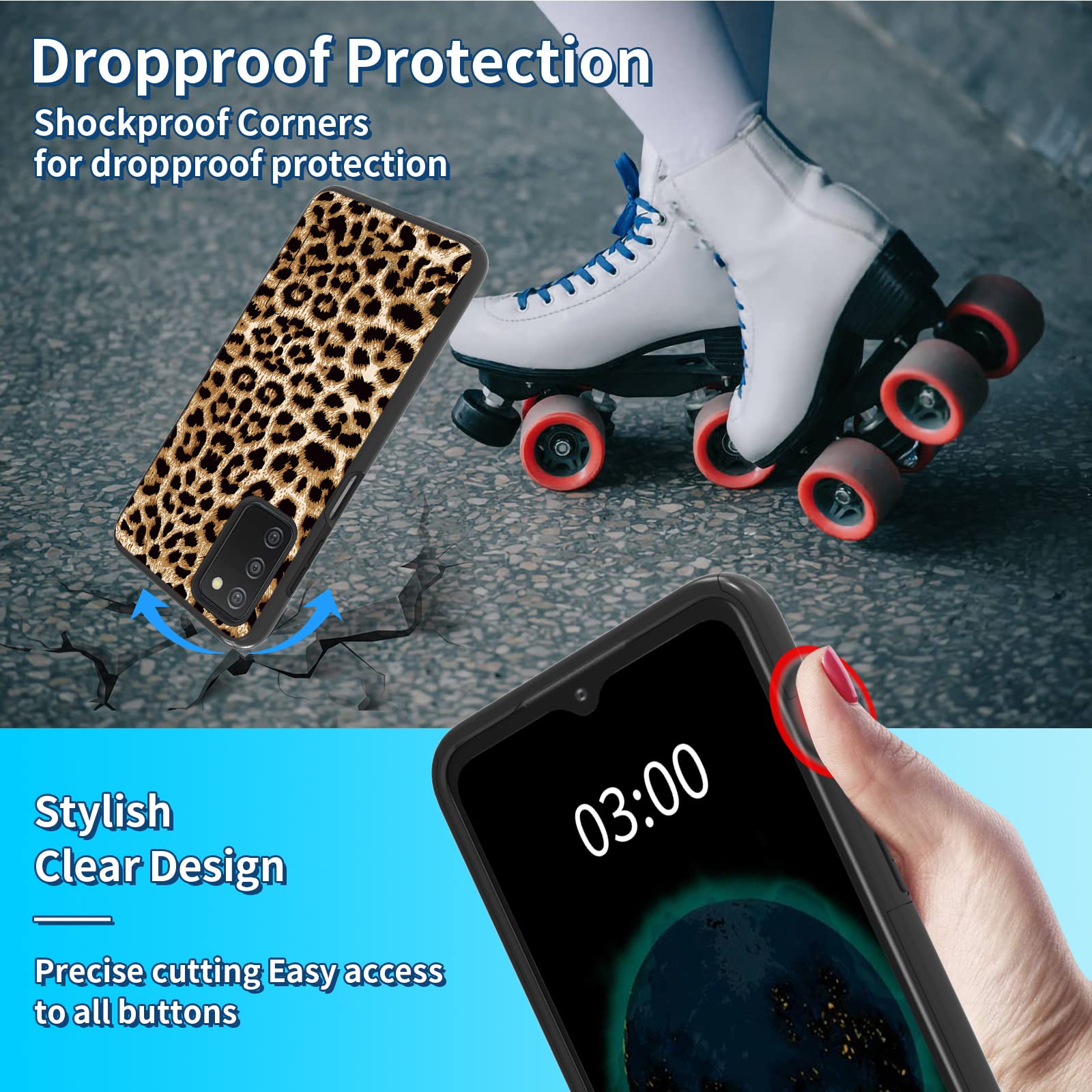 Samsung Galaxy A03S Case 6.5 Inch (2021) - Hybrid Dual Layer Shockproof Protective Cover with Hard PC & Soft TPU | Leopard Print Design | Perfect for Daily Use, Outdoor Activities & Travel Protection