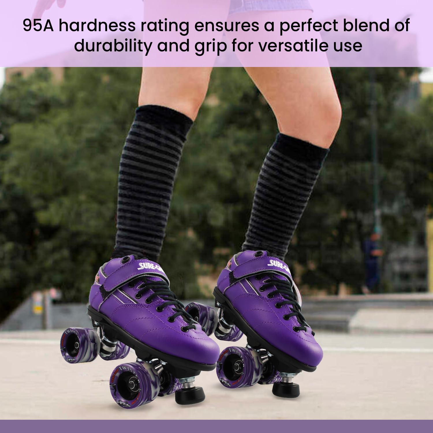 Sure-Grip Twister Roller Skates Wheels - 95A Hardness, 62mm x 42mm Urethane Material, Stylish & Smooth Sliding Wheels, Pack of 8 - Perfect for Indoor and Outdoor Skating