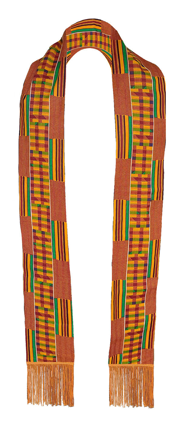 Authentic Kente African Print Clergy Stole with Fringes - Elegant Pastor & Choir Sash for Church Services, Weddings & Religious Ceremonies - DPC0795S