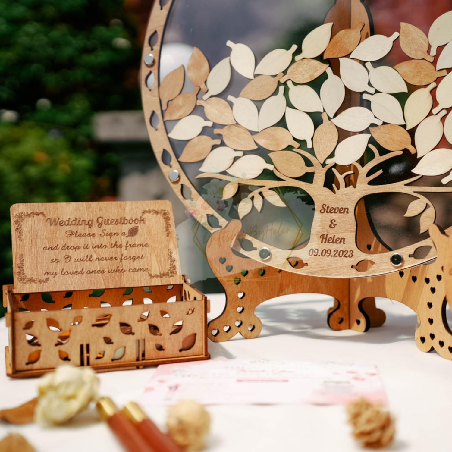 Personalized Tree Wedding Guestbook Alternative - Rustic Heart-Shaped Guest Book & Wedding Drop Box - Unique Round Guestbook for Rustic, Outdoor & Boho Weddings