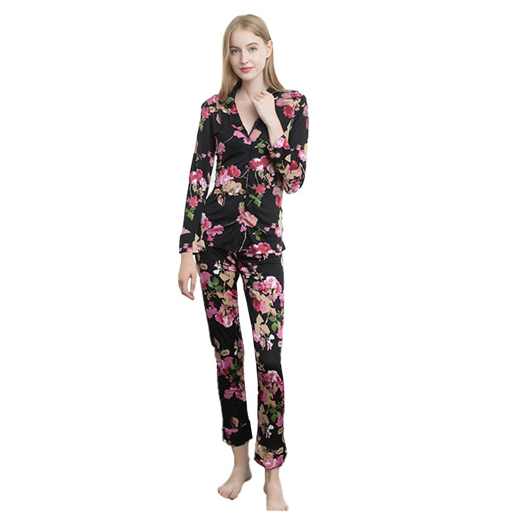 FMOGG Women's Button-Down Pajama Set - Soft Long Sleeve Sleepwear with Print, Comfortable Lounge PJS for Ladies | Perfect for Sleeping, Relaxing at Home, and Gift Giving