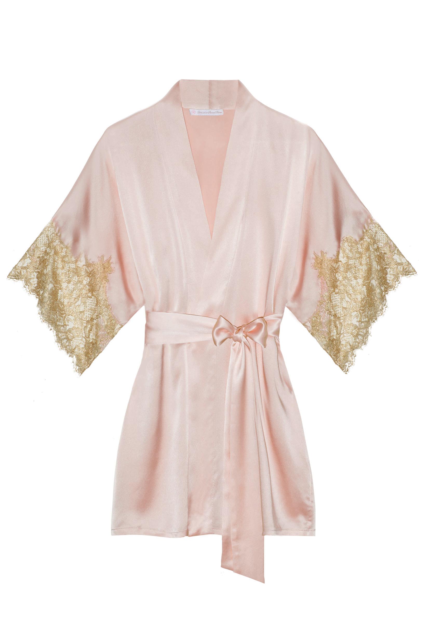 Elegant Blush Pink & Gold Lace Silk Kimono Robe for Women | Luxury Loungewear & Bridal Party Wear | Perfect for Spa Days, Weddings & Special Occasions