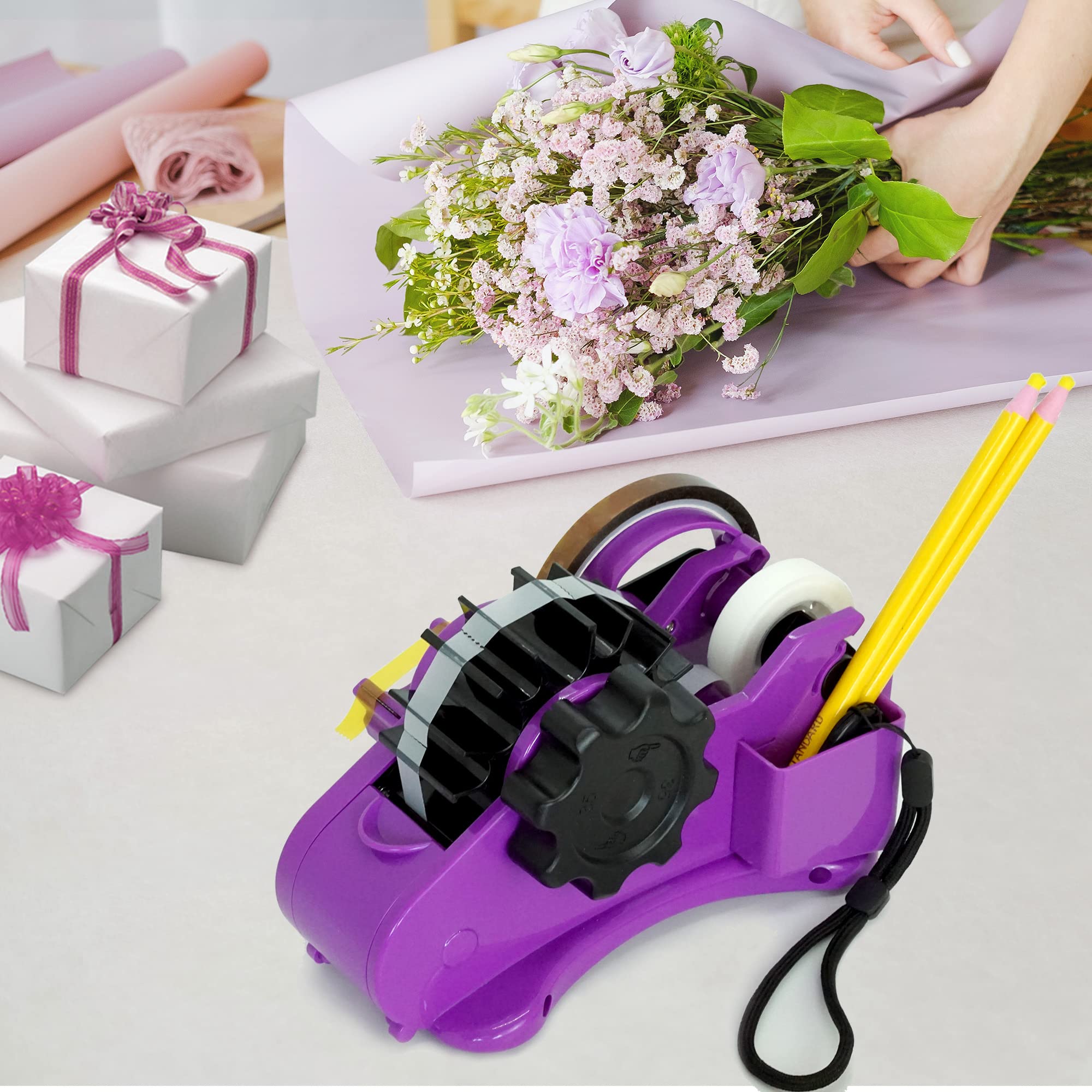 Purple Heat Tape Dispenser with Multi-Roll Set - 1.4'' PreCut Pieces for Heat Press & Mug Press Machines, 1+3'' Core, Semi-Automatic Tape Dispenser with Storage Slots | Perfect for T-Shirt Printing, Sublimation & DIY Craft Projects