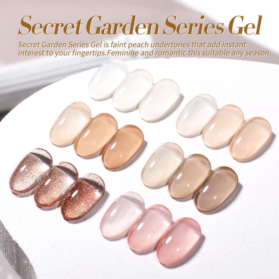 Secret Garden Jelly Nude Gel Polish Set - 6 Colors for Natural Nails | DIY Manicure & Professional Salon Use