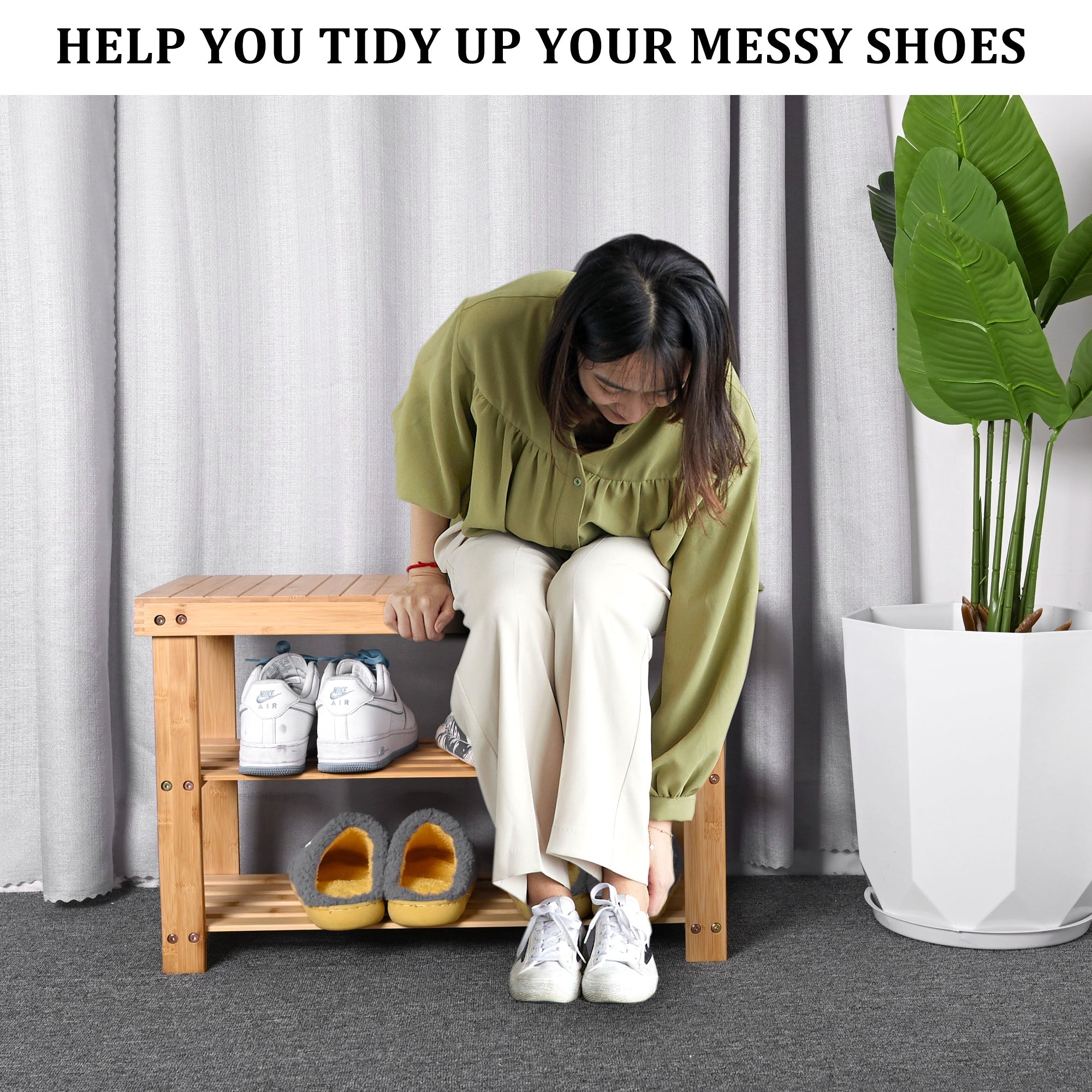 2 Tier Bamboo Shoe Rack Organizer Shelf - Space Saving Entryway Storage for Shoes & Boots - Model BSR0312 - Perfect for Small Apartments, Closets & Mudrooms