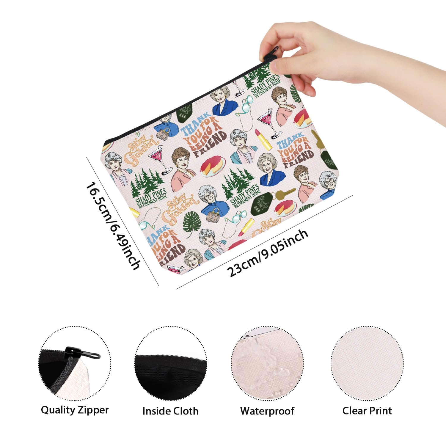 TSOTMO Golden TV Theme Makeup Bag - Funny Sitcom Gift for Friends, Family & BFF - Stay Golden - Perfect for Travel, Cosmetics Storage & Pop Culture Fans