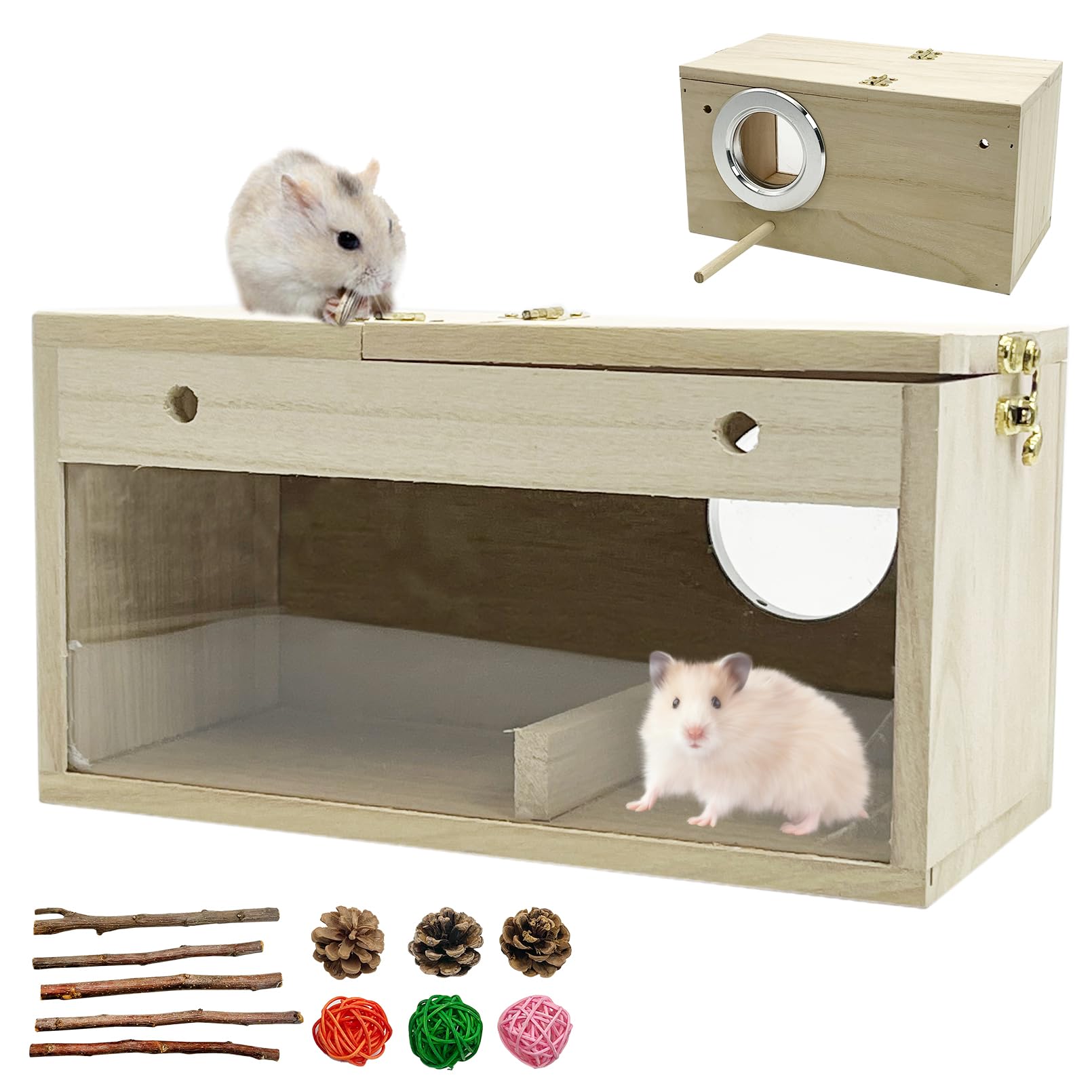Hamiledyi Wooden Hamster Hideout House - Natural Chew Toy Small Animal Habitat for Syrian Dwarf Hamsters, Mice & Gerbils - Perfect Cage Accessory for Play, Sleep & Stress Relief