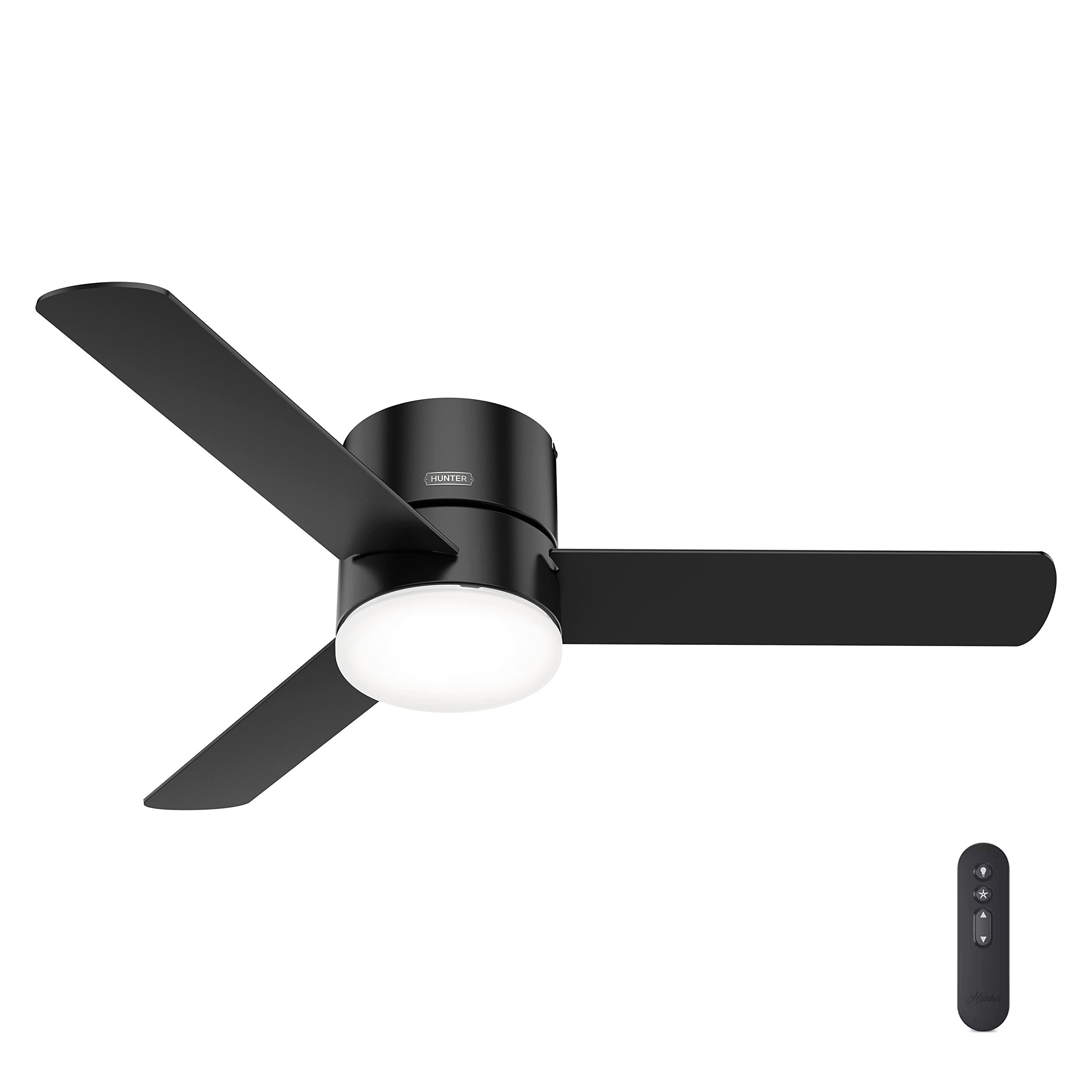 Hunter Fan 52 Inch Low Profile Matte Black Ceiling Fan with LED Light Kit & Remote Control - Energy Efficient Indoor Cooling for Bedroom, Living Room & Office (Renewed)