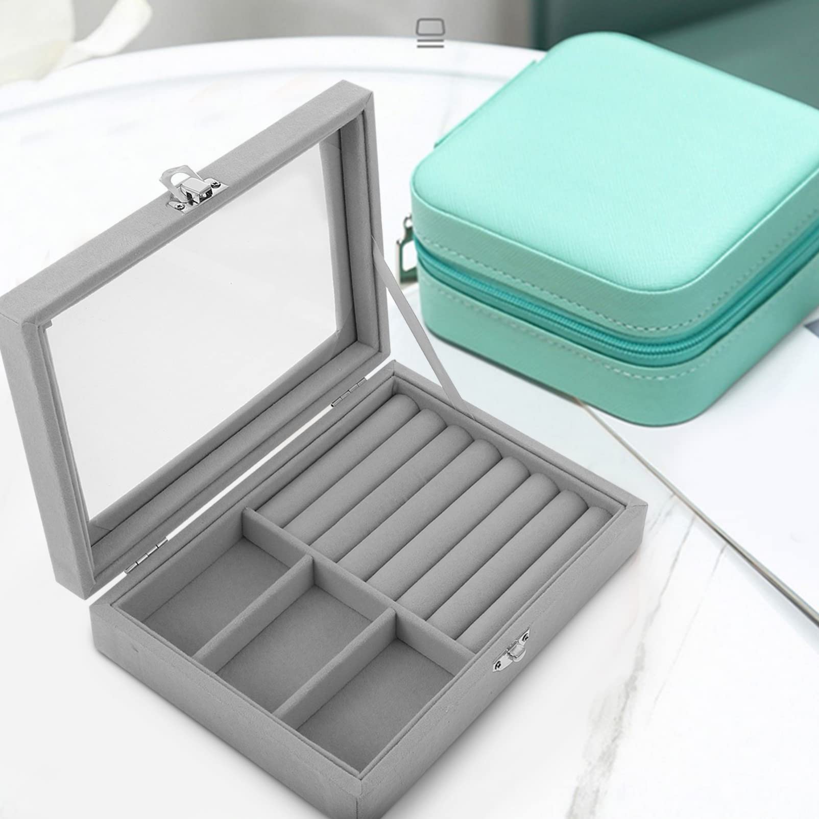 KESYOO 2-Piece Jewelry Organizer Box Set - Necklace & Bracelet Storage Case, Earring Display Holder with Flannel Lining - Portable Travel Jewelry Box for Home, Office & Vanity Organization