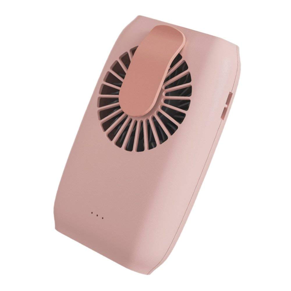 Portable USB Rechargeable Mini Fan - Hands-Free Hanging Neck Fan, Waist Clip Fan & Desktop Fan with 3 Speeds - Perfect for Outdoor, Office, Travel & Home Use (Pink)