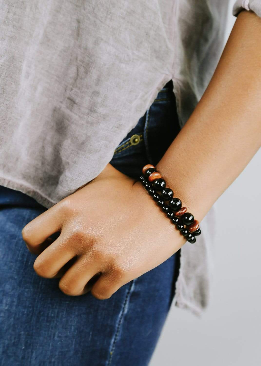 Natural Black Onyx and Wood Double Wrap Bracelet for Men & Women - Grounding Energy, Stress Relief, Spiritual Healing - Perfect for Meditation, Yoga, and Daily Wear