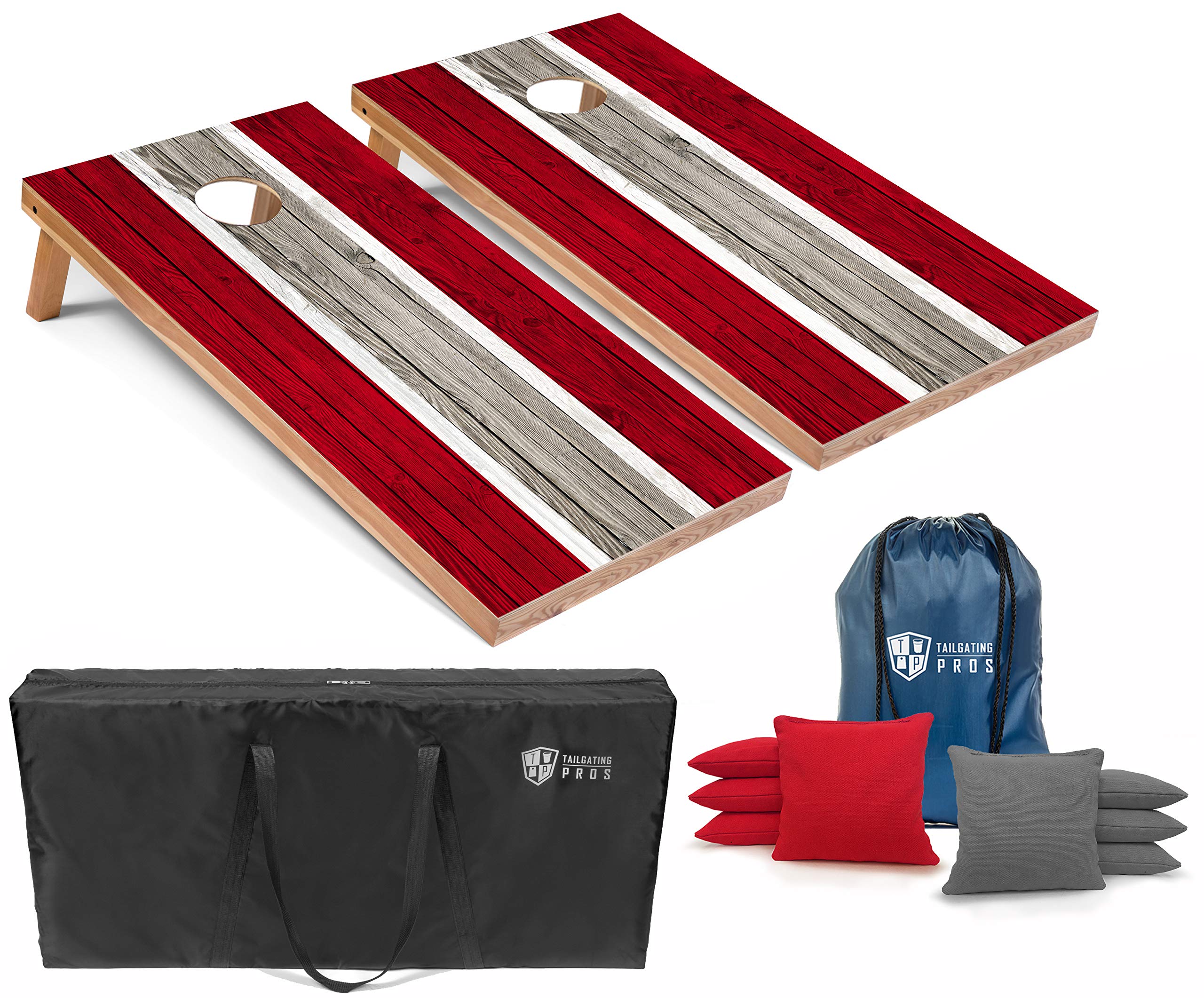 Premium LED Cornhole Board Set - 4'x2' Regulation Size with Lightweight Design, Striped Boards, LED Rings, 8 Bean Bags & Carrying Case - Perfect for Tailgating, Backyard Parties, and Outdoor Games