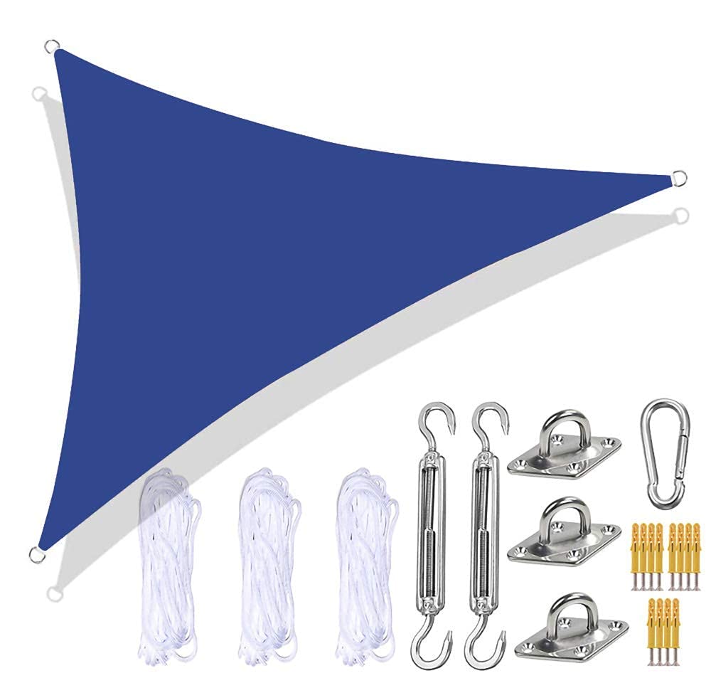 Premium Triangle Sun Shade Sail 5x5x5m - Heavy Duty UV Blocking Waterproof Canopy with 3 Ropes & Fixing Kit - Outdoor Patio Garden Sun Protection for Backyard, Poolside & Deck (Blue)