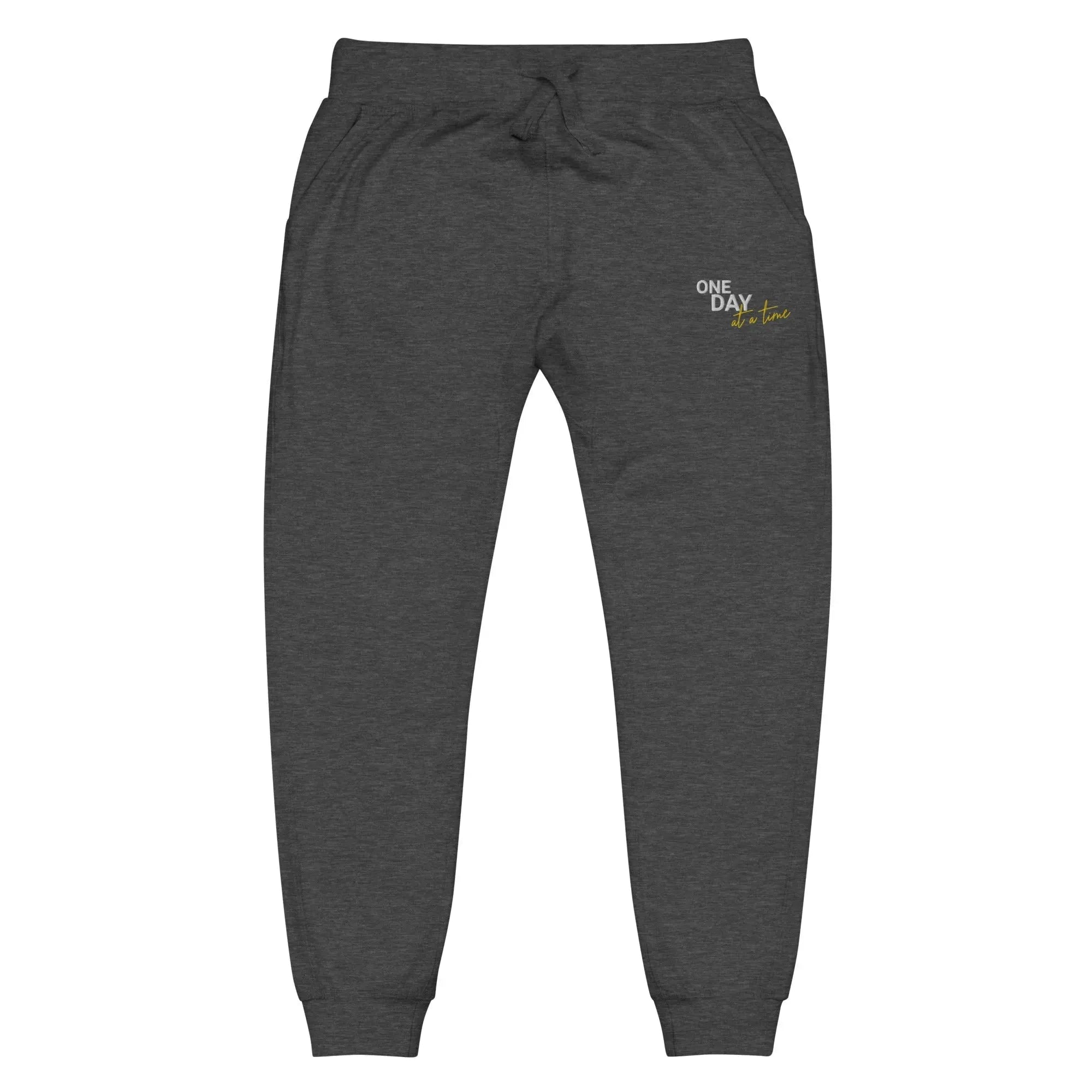 One Day At A Time Embroidered Unisex Fleece Sweatpants - Cozy Loungewear for Relaxing at Home, Yoga, and Casual Outings