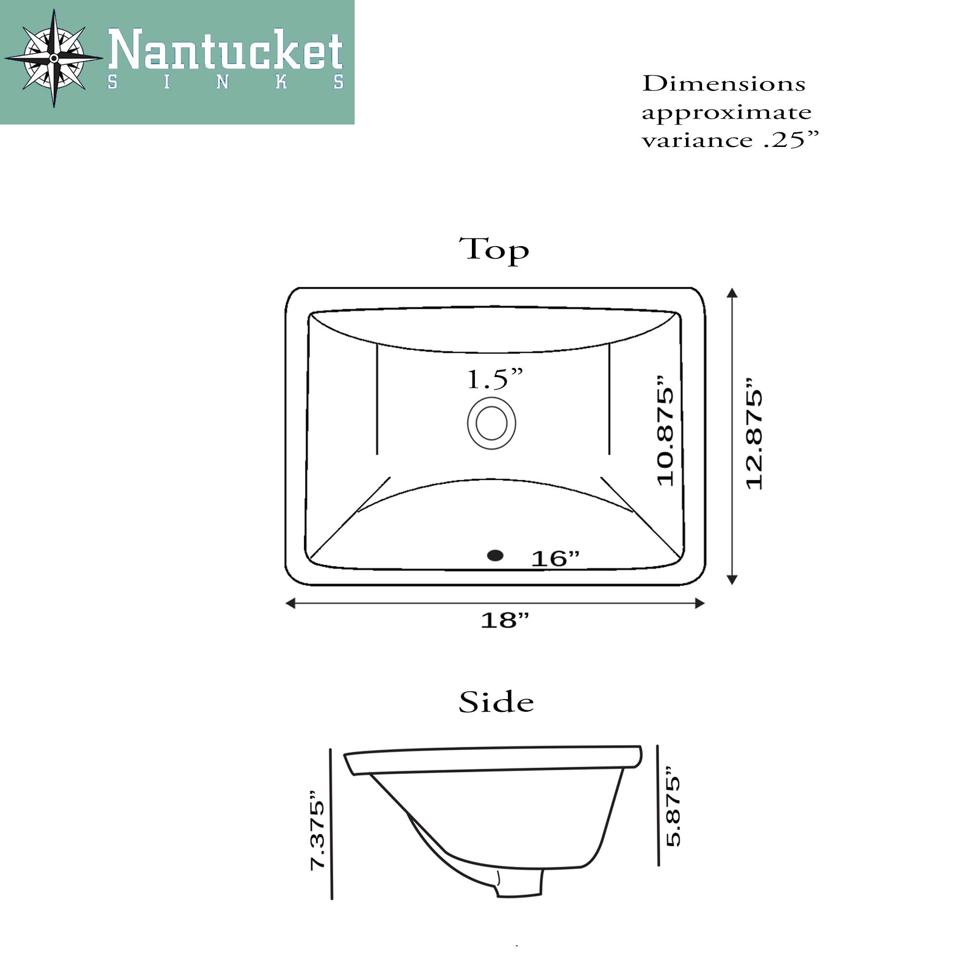Nantucket Sinks UM-16x11-B 16x11 Inch Undermount Ceramic Bathroom Sink - Rectangle Vanity Sink in Bisque Color for Modern Bathroom Remodel & Powder Room Upgrade