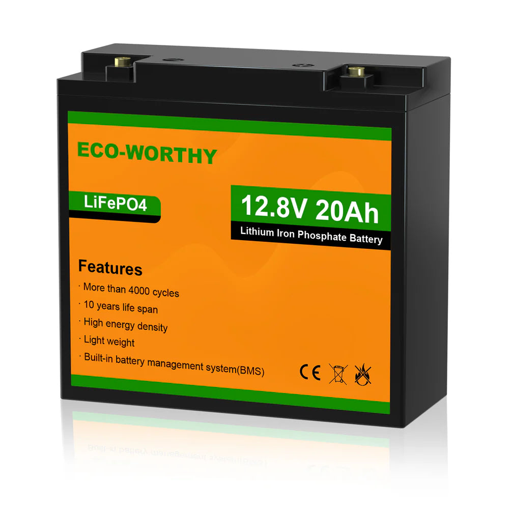 ECO WORTHY 12V 10Ah 30Ah LiFePO4 Deep Cycle Battery for Solar Power, RV, Marine, Off-Grid & Backup Power Systems - Lightweight & Long-Lasting Lithium Iron Phosphate Battery