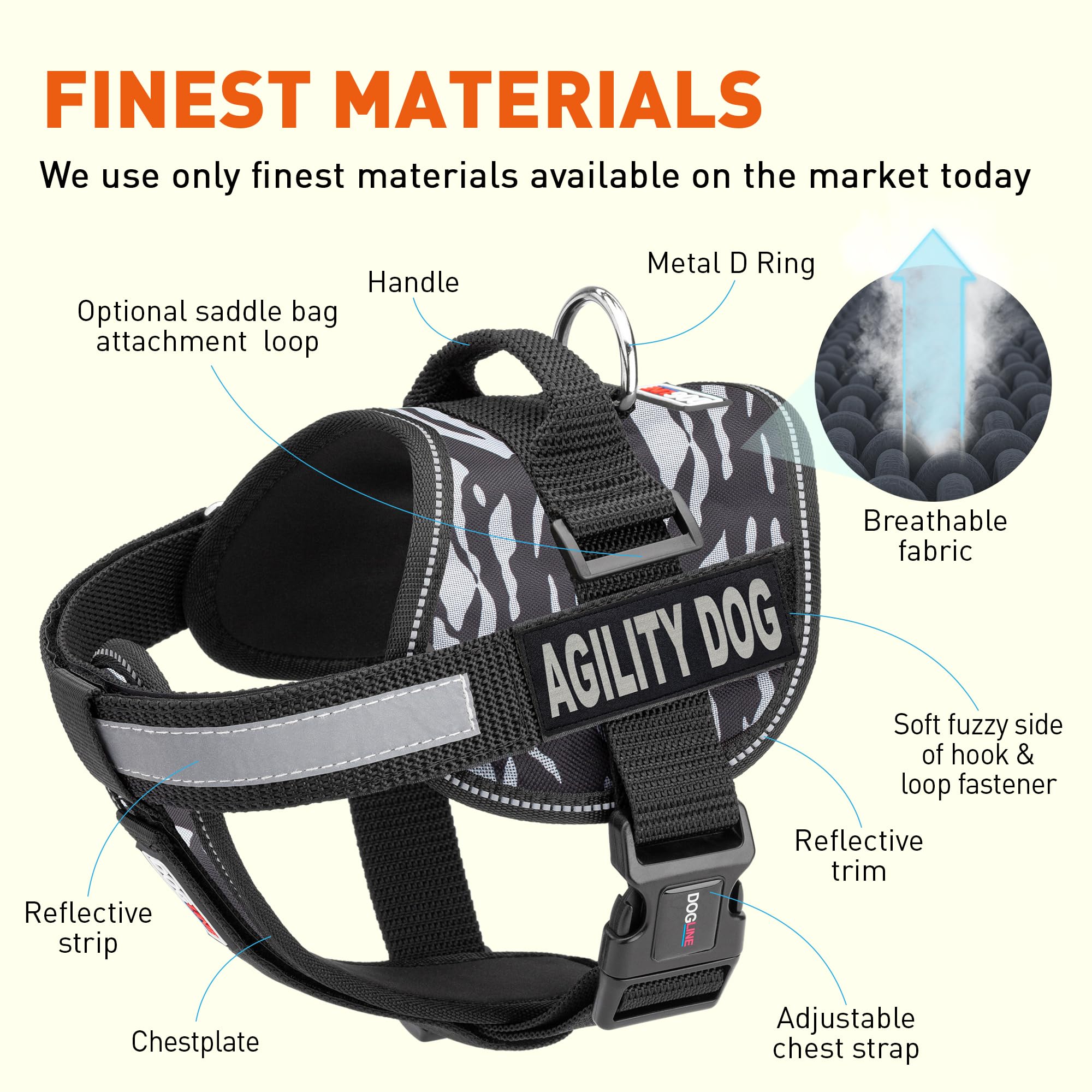 Dogline Unimax No-Pull Dog Harness - Adjustable Reflective Vest with Agility Patches, Breathable Neoprene for Training & Service Dogs (18-25