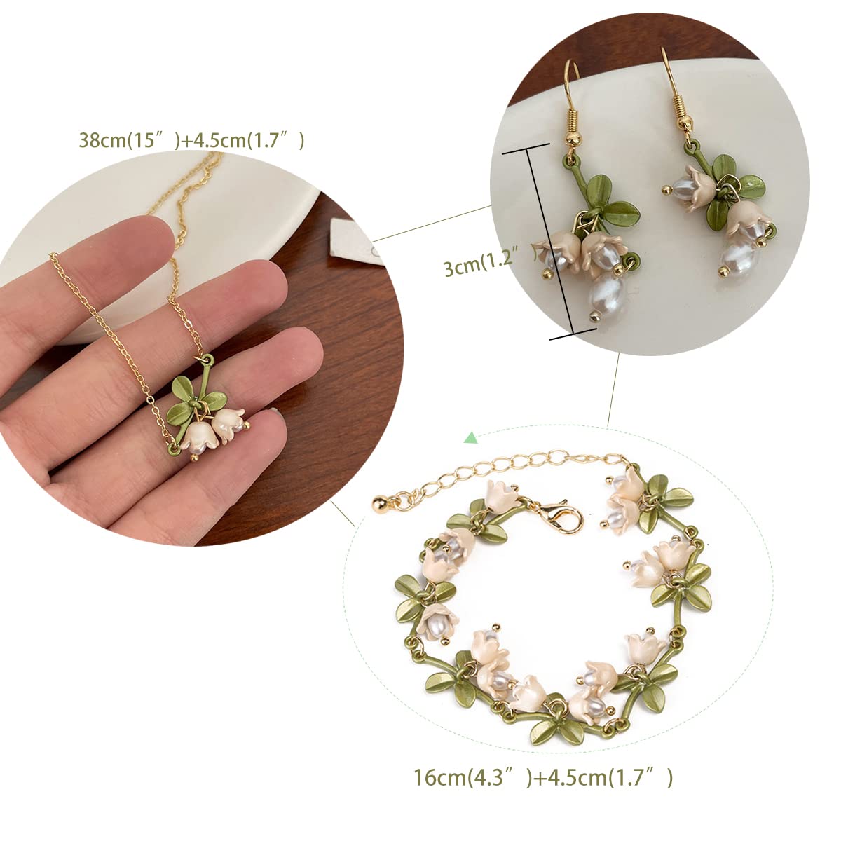 3Pcs Rose Red Jewelry Set - Flower Necklace, Dangle Earrings & Bracelet - Rose Gold Prom Jewelry for Women, Bride Wedding - Perfect for Prom, Bridal Party & Special Occasions